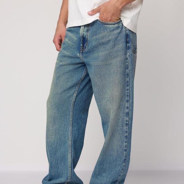 Men’s Blue Azure Baggy Straight Cut Jeans – High-Rise, Premium Cotton Denim
