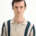 UrbanTraders Men’s Regular Fit Striped Polo T-Shirt – Light Beige Cotton Half-Sleeve Casual Polo