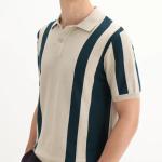 UrbanTraders Men’s Regular Fit Striped Polo T-Shirt – Light Beige Cotton Half-Sleeve Casual Polo