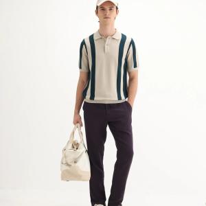 UrbanTraders Men’s Regular Fit Striped Polo T-Shirt – Light Beige Cotton Half-Sleeve Casual Polo