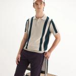 UrbanTraders Men’s Regular Fit Striped Polo T-Shirt – Light Beige Cotton Half-Sleeve Casual Polo