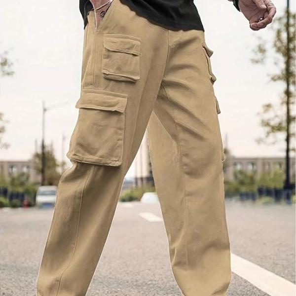 Men’s Regular Fit Low-Rise Cargo Pants | 100% Cotton | Full-Length Drawstring Waist Cargo