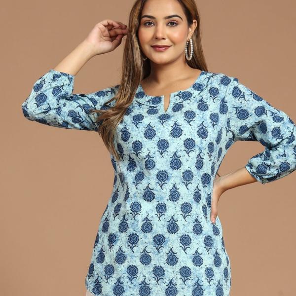 Women’s Handcrafted Cotton Cambric Printed Short Kurti – Jaipur Artisanal Collection