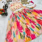 Peach Chinon Silk Digital Print Kids Lehenga Choli – Readymade Festive & Wedding Wear