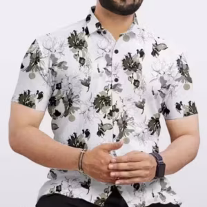 Men’s Trendy Popcorn Fabric Casual Shirt – Half Sleeve | Stylish Daily & Party Wear | Printed Polycotton