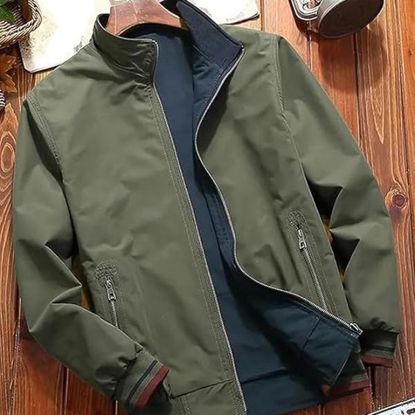 Men’s Lightweight Polyester Bomber Jacket – Solid Color, Regular Fit (J-04-06)