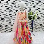 Peach Chinon Silk Digital Print Kids Lehenga Choli – Readymade Festive & Wedding Wear