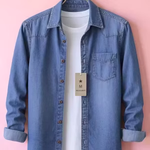 Premium Washed Denim Shirt for Men – Stylish Full Sleeve Casual & Party Wear