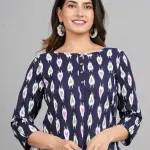 Women’s Blue Printed Cotton Short Kurti – Stylish Designer Kurta for Jeans | XL Size | Casual & Work Wear