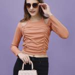 Casual Solid Women’s Orange Crop Top | Slim Fit | Stylish Half Sleeve Lycra Western Top | Round Neck