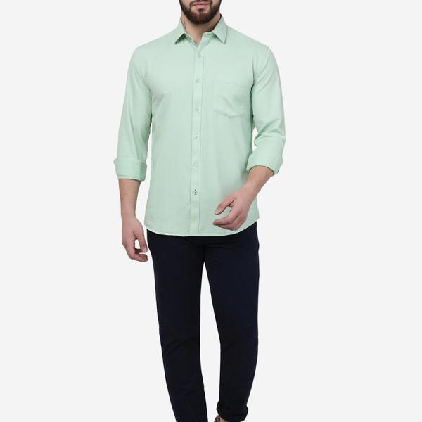 Pastel Green Solid Smart Fit Semi-Casual Men’s Shirt – 100% Cotton | UrbanTraders