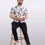 Men’s Trendy Popcorn Fabric Casual Shirt – Half Sleeve | Stylish Daily & Party Wear | Printed Polycotton