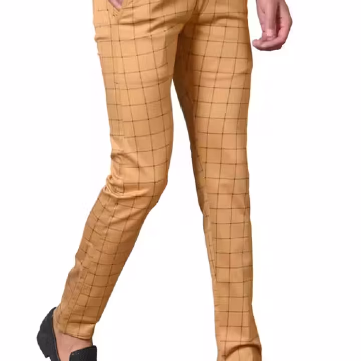 Men’s Checked Cotton Blend Trousers | Casual & Smart Slim Fit Pants