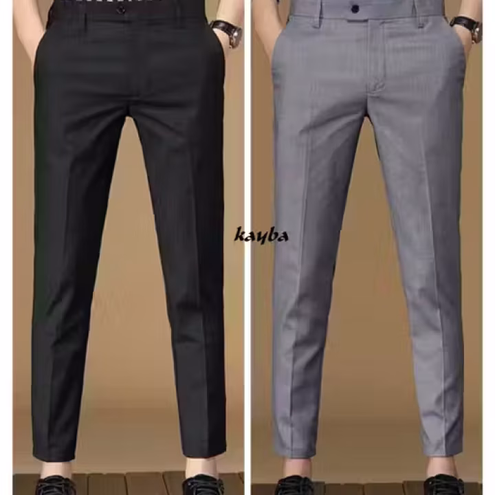 Men’s Formal Trousers – Polyester Viscose Blend | Regular Fit Office Pants (Black & Light Grey) | UrbanTraders