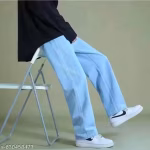 Light Blue Straight Fit Jeans for Men | Baggy Loose Fit | Sky Blue Denim | Mid Rise Casual Wear