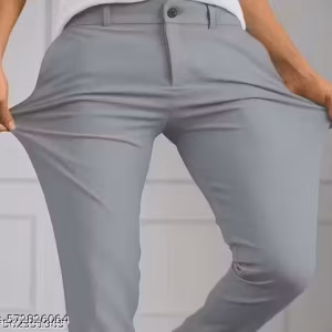 Men’s Regular Fit Formal Stretchable Trousers with Expandable Waist – Light Grey | UrbanTraders