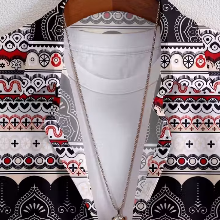 Men’s Ethnic Motif Printed Stylish Shirt | Spread Collar | Bold Vibrant Design | Trendy Short Sleeve Casual & Beach Wear – UrbanTraders