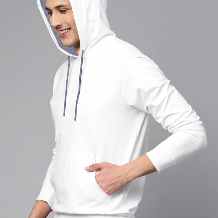 Men’s Premium White Cotton Hoodie with Kangaroo Pocket | Full Sleeve Winter Sweatshirt | UrbanTraders