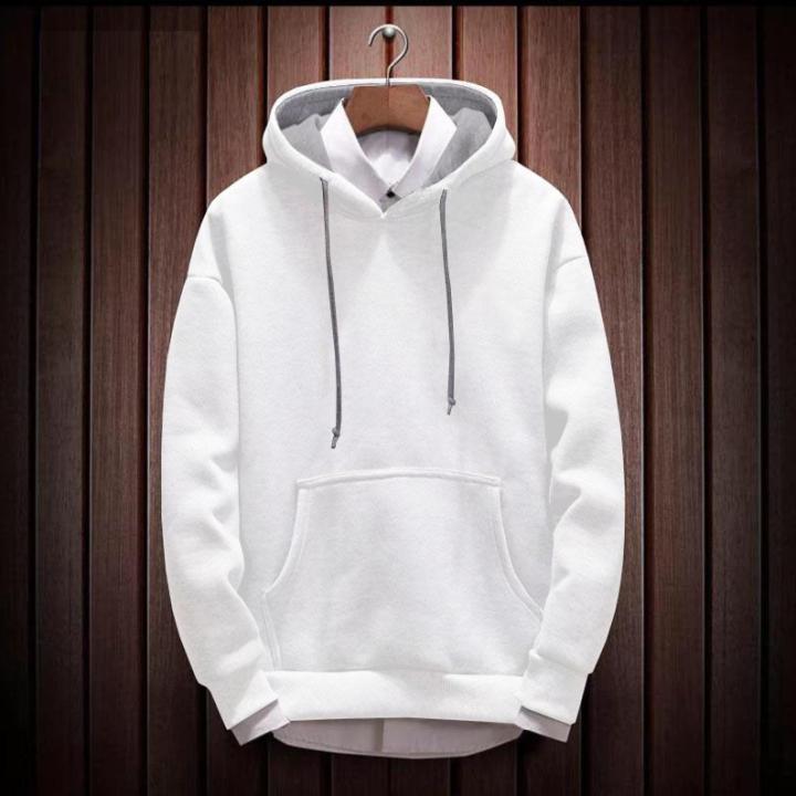 Men’s Premium White Cotton Hoodie with Kangaroo Pocket | Full Sleeve Winter Sweatshirt | UrbanTraders