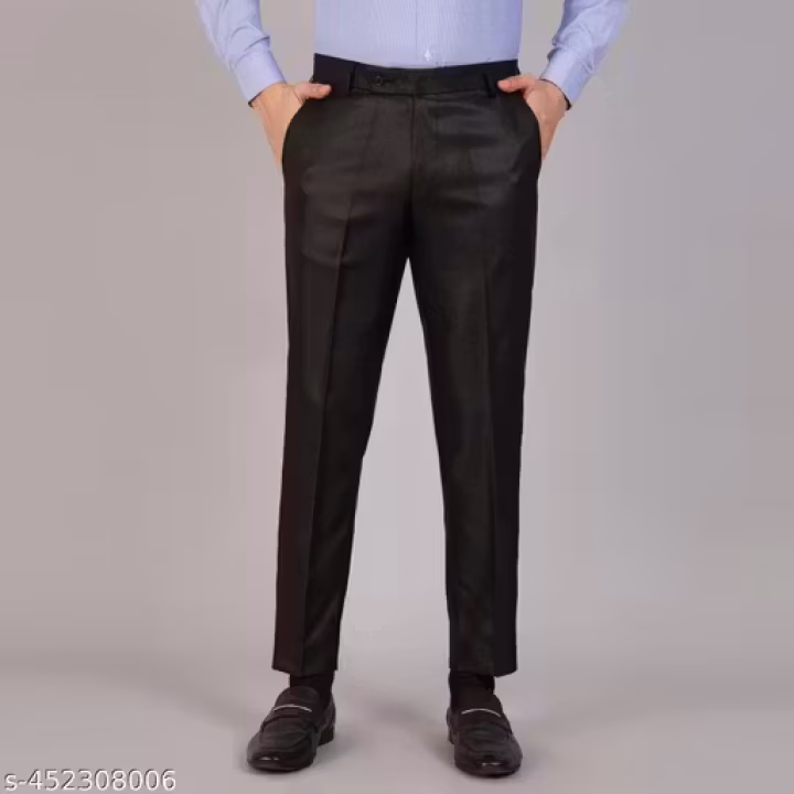 Men’s Formal Trousers – Polyester Viscose Blend | Regular Fit Office Pants (Black & Light Grey) | UrbanTraders