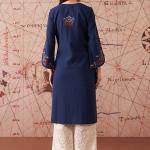 Women’s Royal Blue Embroidered Cotton Slub Kurti – Festive Ethnic Wear