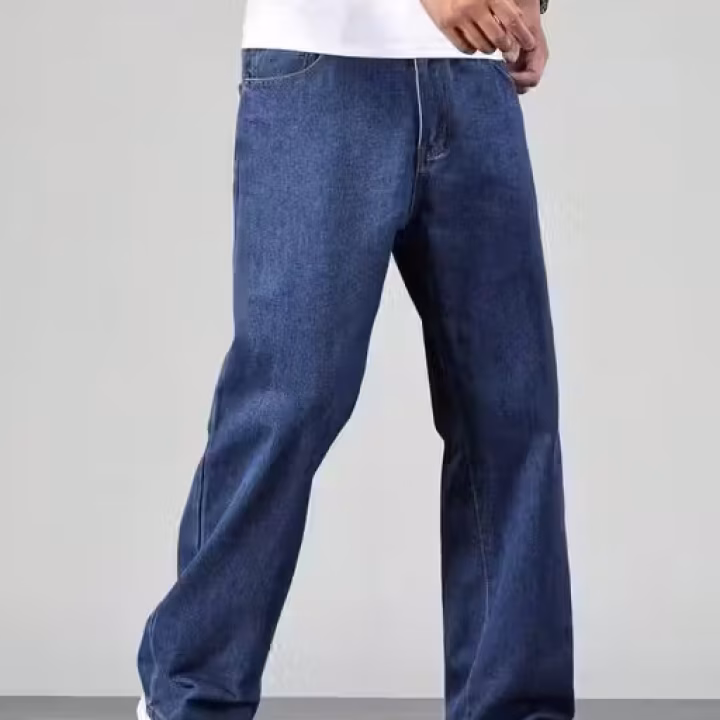 Men’s Baggy Fit Denim Jeans – Comfortable Cotton Blend, Solid Style by UrbanTraders