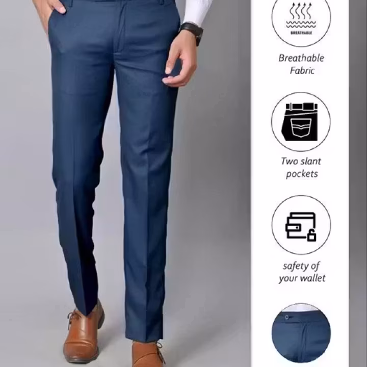 Men’s Regular Fit Airforce Blue Trousers – Cotton Blend Formal Office Pants | UrbanTraders