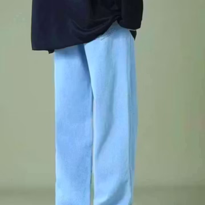 Light Blue Straight Fit Jeans for Men | Baggy Loose Fit | Sky Blue Denim | Mid Rise Casual Wear