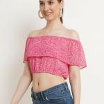 Women’s Pink Floral Georgette Crop Top – Stylish Casual Wear | UrbanTraders