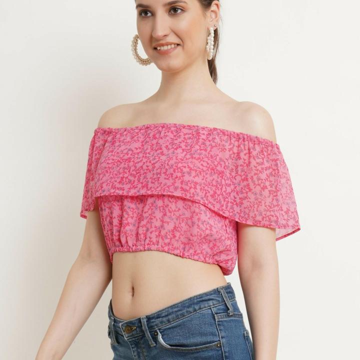 Women’s Pink Floral Georgette Crop Top – Stylish Casual Wear | UrbanTraders