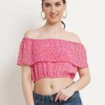 Women’s Pink Floral Georgette Crop Top – Stylish Casual Wear | UrbanTraders