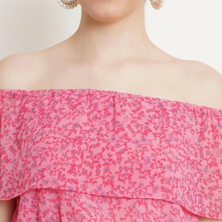 Women’s Pink Floral Georgette Crop Top – Stylish Casual Wear | UrbanTraders