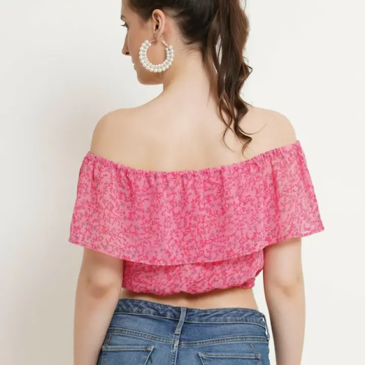 Women’s Pink Floral Georgette Crop Top – Stylish Casual Wear | UrbanTraders