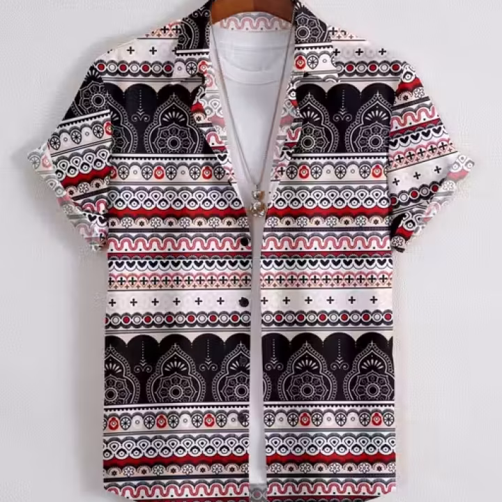 Men’s Ethnic Motif Printed Stylish Shirt | Spread Collar | Bold Vibrant Design | Trendy Short Sleeve Casual & Beach Wear – UrbanTraders