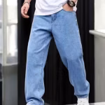Sky Blue Straight Fit Jeans for Men | Loose Baggy Denim | Mid Rise Casual Wear