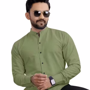 Men’s Olive Solid Cotton Blend Shirt | Full Sleeve Regular Fit Casual & Formal Wear