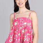 Women’s Pink Georgette Floral Print Crop Top with Adjustable Shoulder Straps