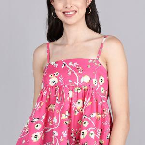 Women’s Pink Georgette Floral Print Crop Top with Adjustable Shoulder Straps