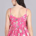Women’s Pink Georgette Floral Print Crop Top with Adjustable Shoulder Straps