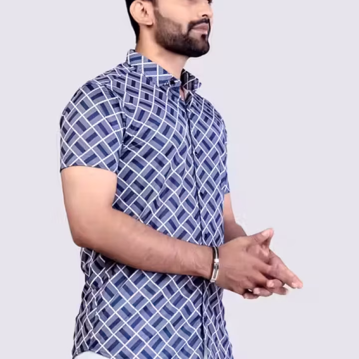 Men’s Slim Fit Printed Casual Shirt – Breathable Polyester, Short Sleeves | Office, Party & Daily Wear