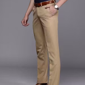 Men’s Solid Beige Slim Fit Polyester Trousers | Formal & Office Wear Pants for Men