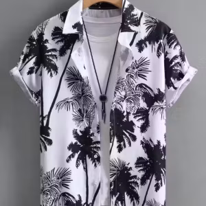 Men’s Summer Palm Tree Printed Short Sleeve Casual Vacation Shirt | Lycra | Beach & Holiday Wear