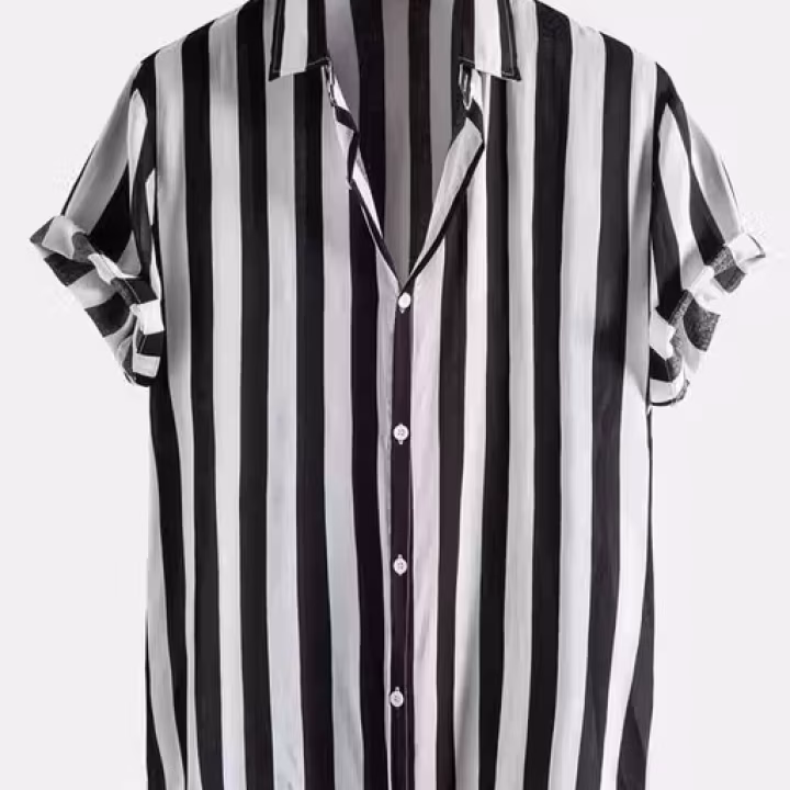 Men’s Premium Striped Lycra Partywear Shirt – Short Sleeve, Slim Fit & Stylish Design